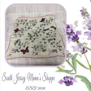 Vintage 1950s Dogwood Flower and Butterflies Handkerchief